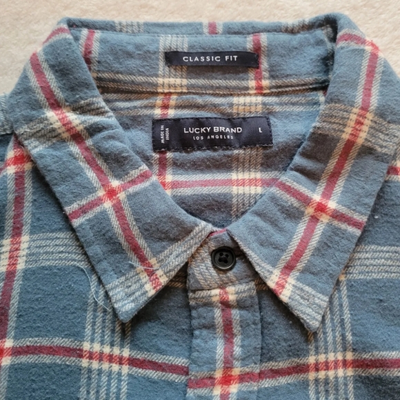 Lucky Brand Flannel Shirt Plaid Long Sleeve Classic Fit - Picture 4 of 5